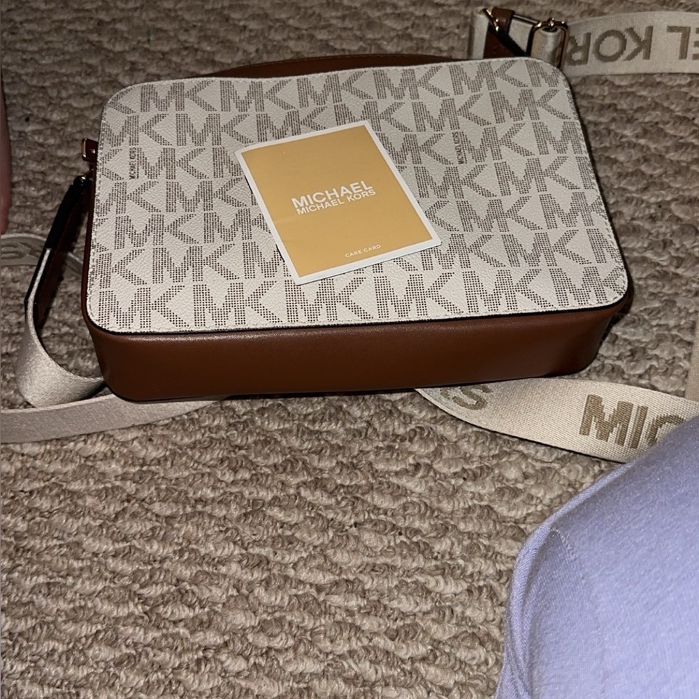 Michael Kors Collection White Logo Canvas and Brown Leather Crossbody - Picture 4 of 4